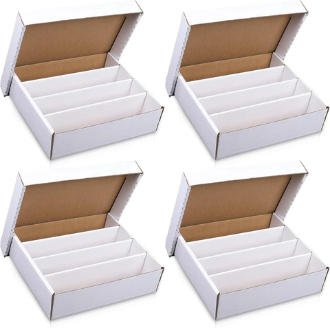 Used (4) Premium 3200 Count Storage Box 4 Row Monster - 200 Pound Test Strength - Trading Card Cardboard Box For Football, Basketball, Baseball & Gaming Cards - Trading Card Storage Box - USA MADE